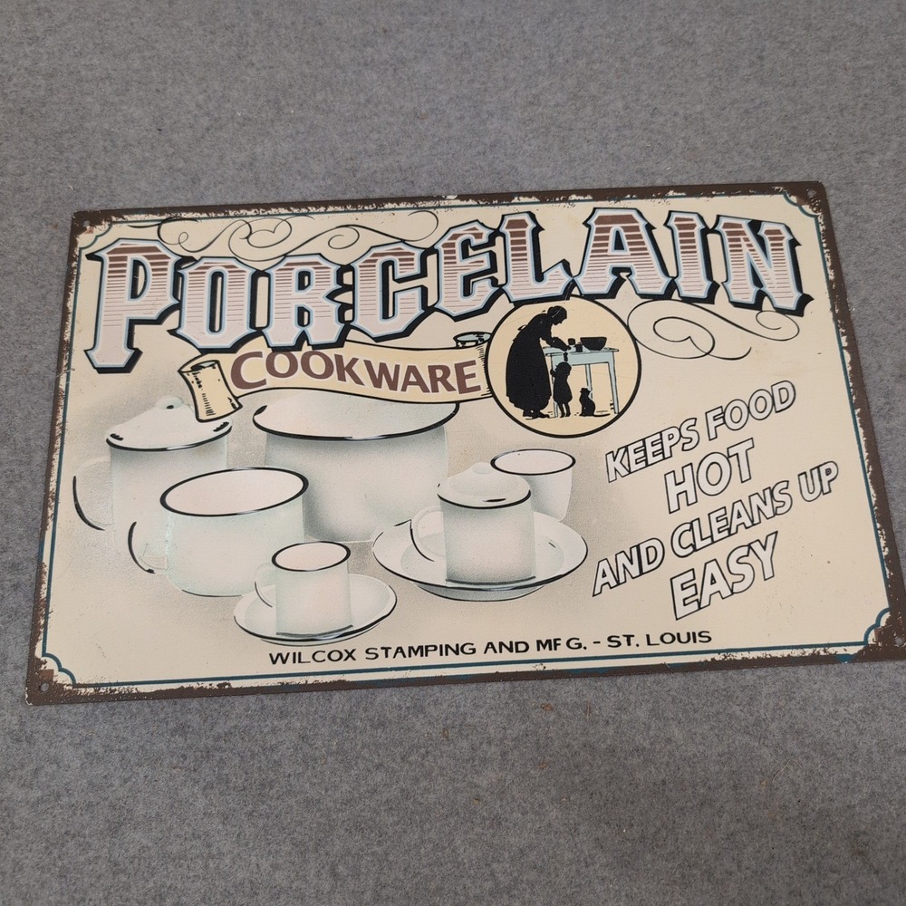 Vintage Wilcox Stamping Porcelain Cookware Metal Sign St Louis Retro Wall Decor - Picture 1 of 3